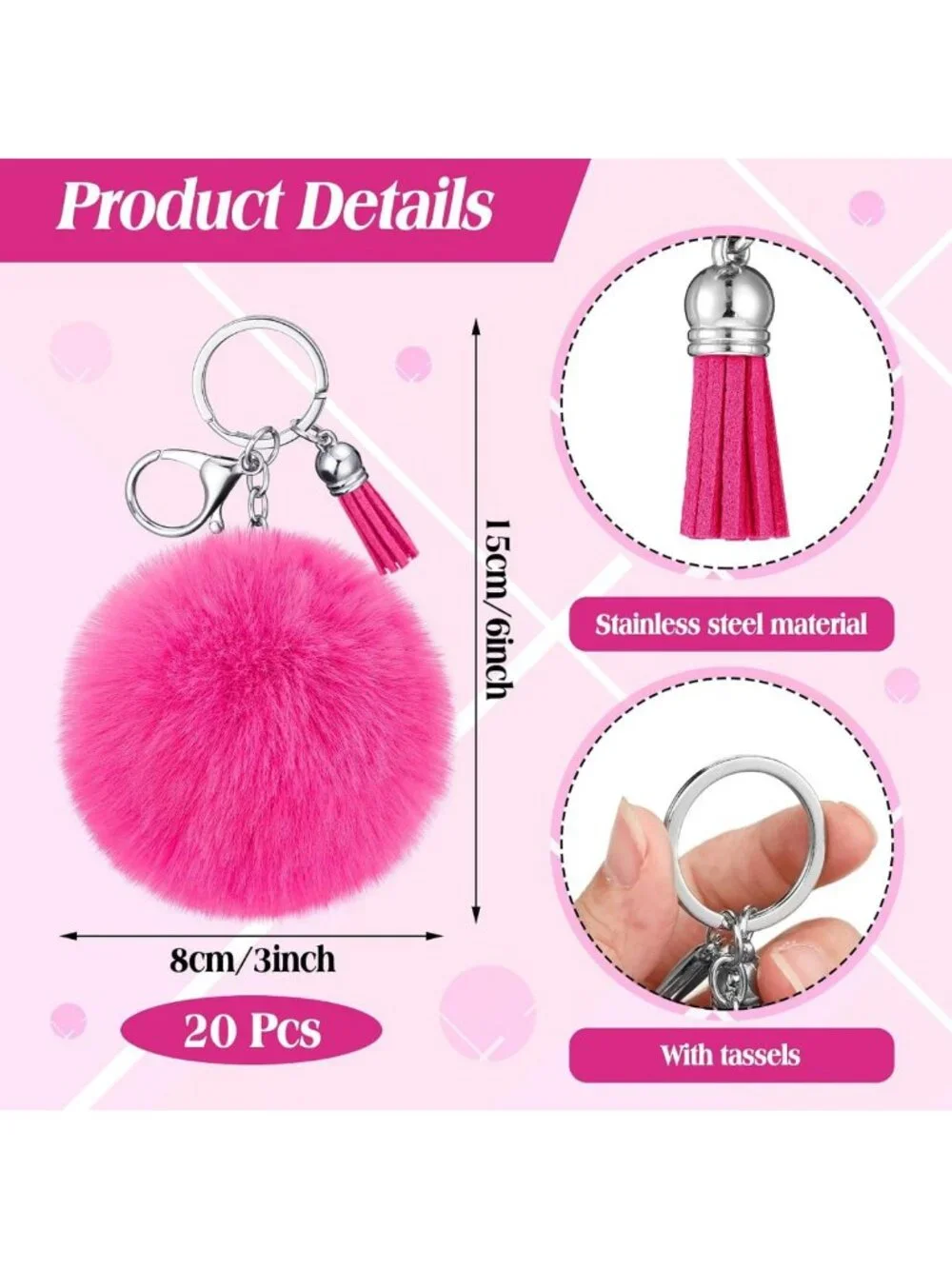 20 Pcs Cheer Pom Pom Keychains - Cheerleading Gifts, Tassel Keyring Charms